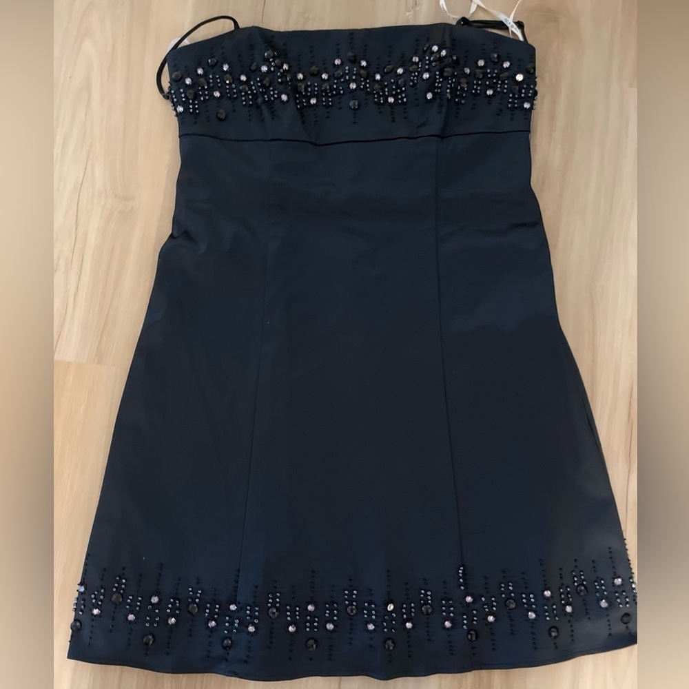 Elegant Navy Blue Beaded Dress OLEG CASSINI size 14 NTG - Picture 3 of 14